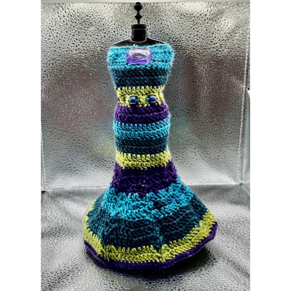 Purple, Teal, Turquoise & Lime Green Mermaid Style Crocheted 11.5" Doll Dress